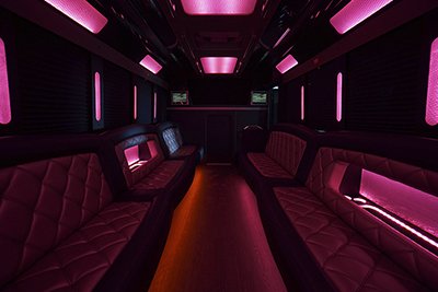Colorful lights on limo bus